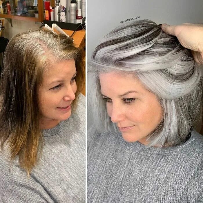 Прошивка седины техника фото Hairdresser Encourages Women To Embrace And Rock Their Gray Hair Color de pelo p