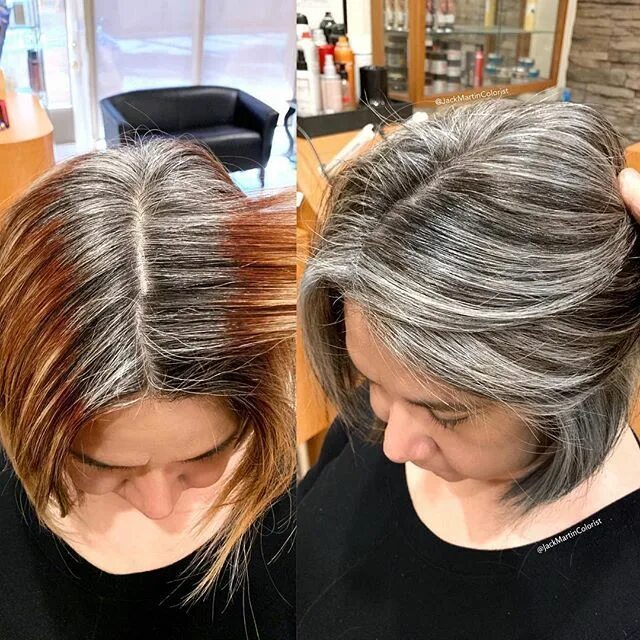 Прошивка седины техника фото Seeking gray silver color to blend and match her gray roots so she can stop colo