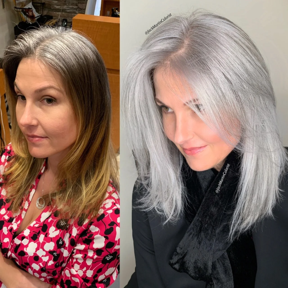 Прошивка седины техника покраски фото Colorist Jack Martin Breaks Down a Gray Hair Color Transformation Allure 1206120