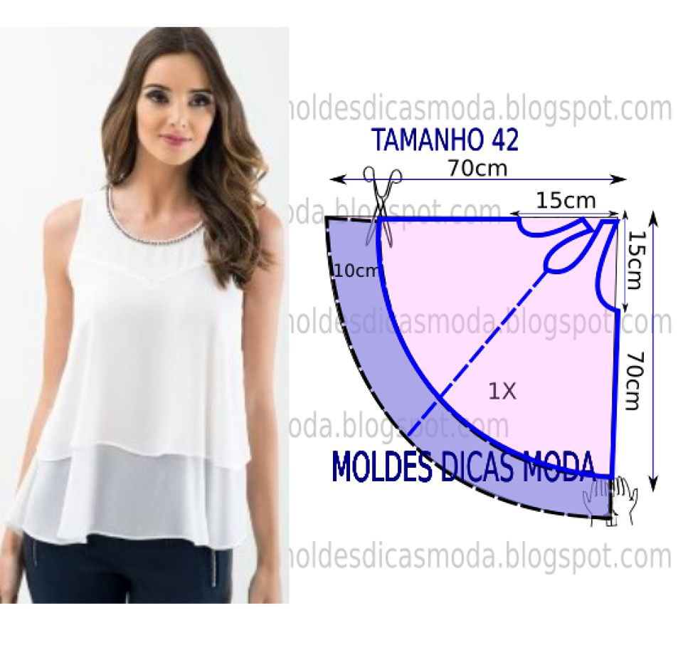 Простая блузка без рукавов выкройка Blusa branca gode Moldes Dicas Moda Costura fashion, Moldes de costura, Moldes d