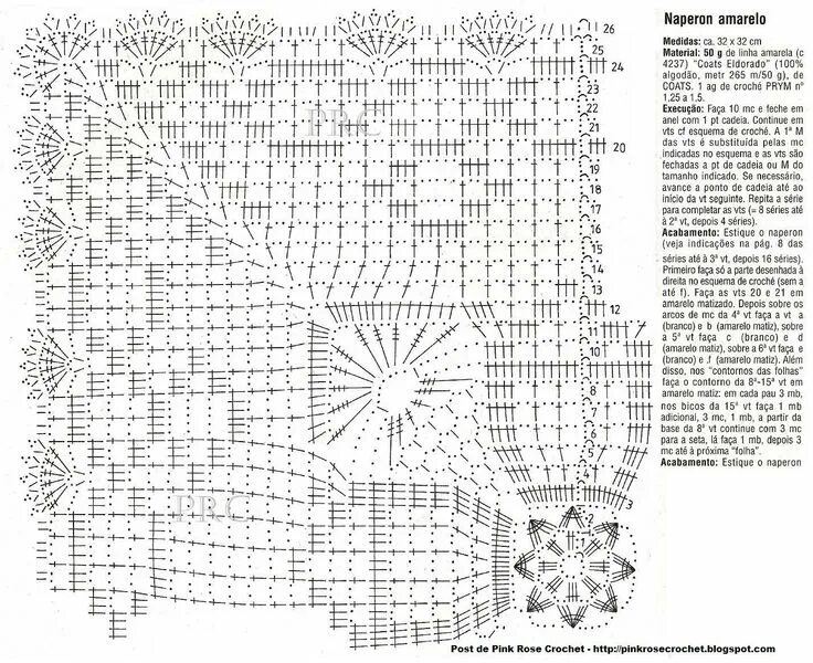 Простая квадратная салфетка крючком со схемами Centrinho+Naperon+Amarelo+Quadrado.+gr+ProseCrochet.JPG (1427 × 1165) Crochet di