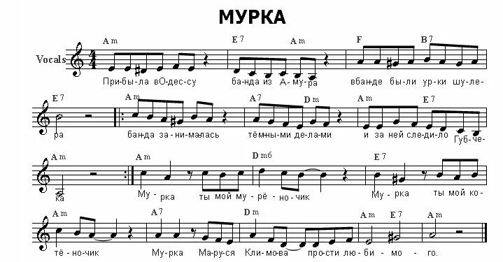 Простая песня фото Ноты песни "Мурка" для фортепиано для начинающих и продвинутых пианистов Ноты, П