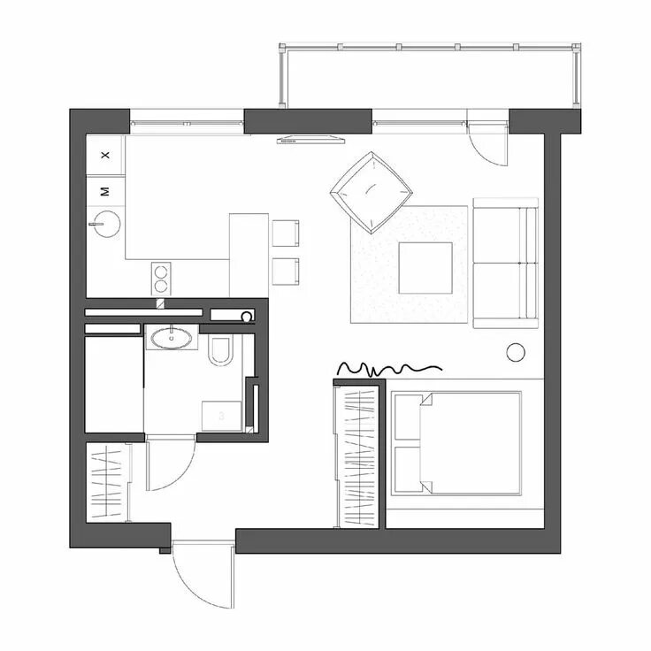 Простая планировка квартиры Дизайн интерьера квартиры-студии с спальней-1 Studio apartment floor plans, Apar