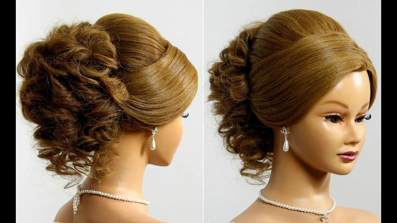 Простая праздничная прическа на длинные волосы Prom hairstyle for long medium hair tutorial. Wedding updo. - YouTube