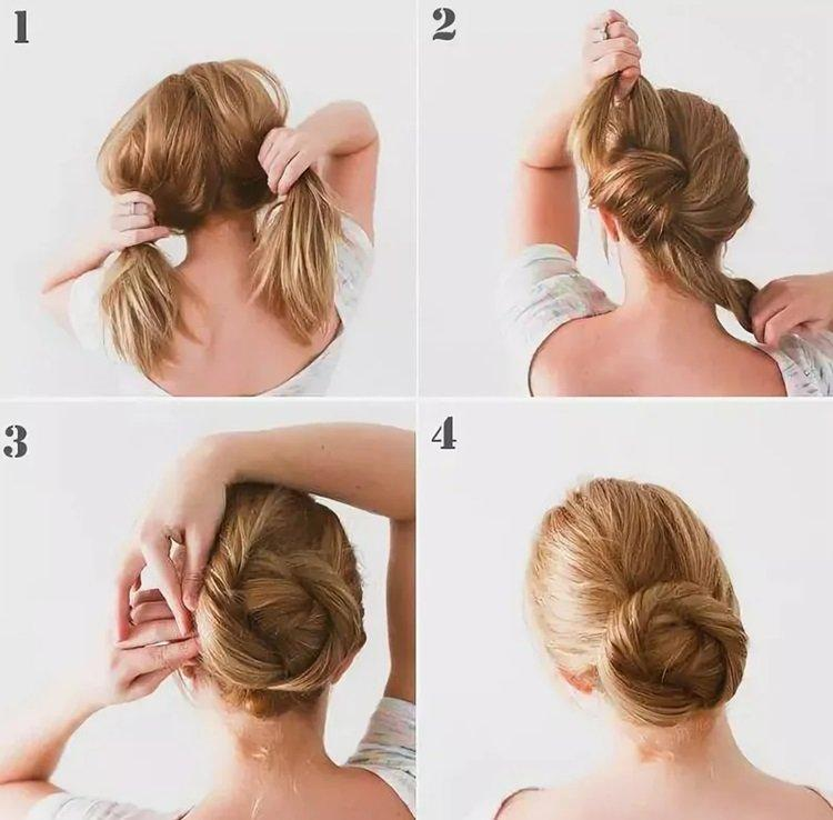 Простая прическа на средние волосы пошагово Самый простой пучок Diy wedding hair, Hair styles, Wedding hairstyles for long h