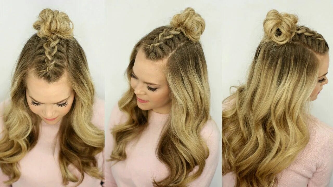 Простая прическа на средние волосы распущенные Pin on My Hair Braided top knots, Braided hairstyles tutorials, Top knot hairsty