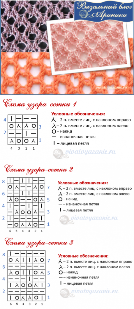 Простая сетка спицами схемы ажуры спицами Спица, Узоры, Вязание