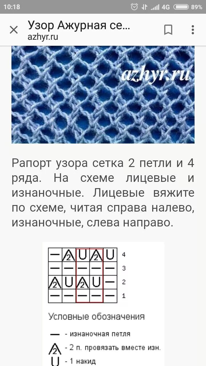 Простая сетка спицами схемы и описание Пин на доске вязання Узоры, Вязание, Техники вязания