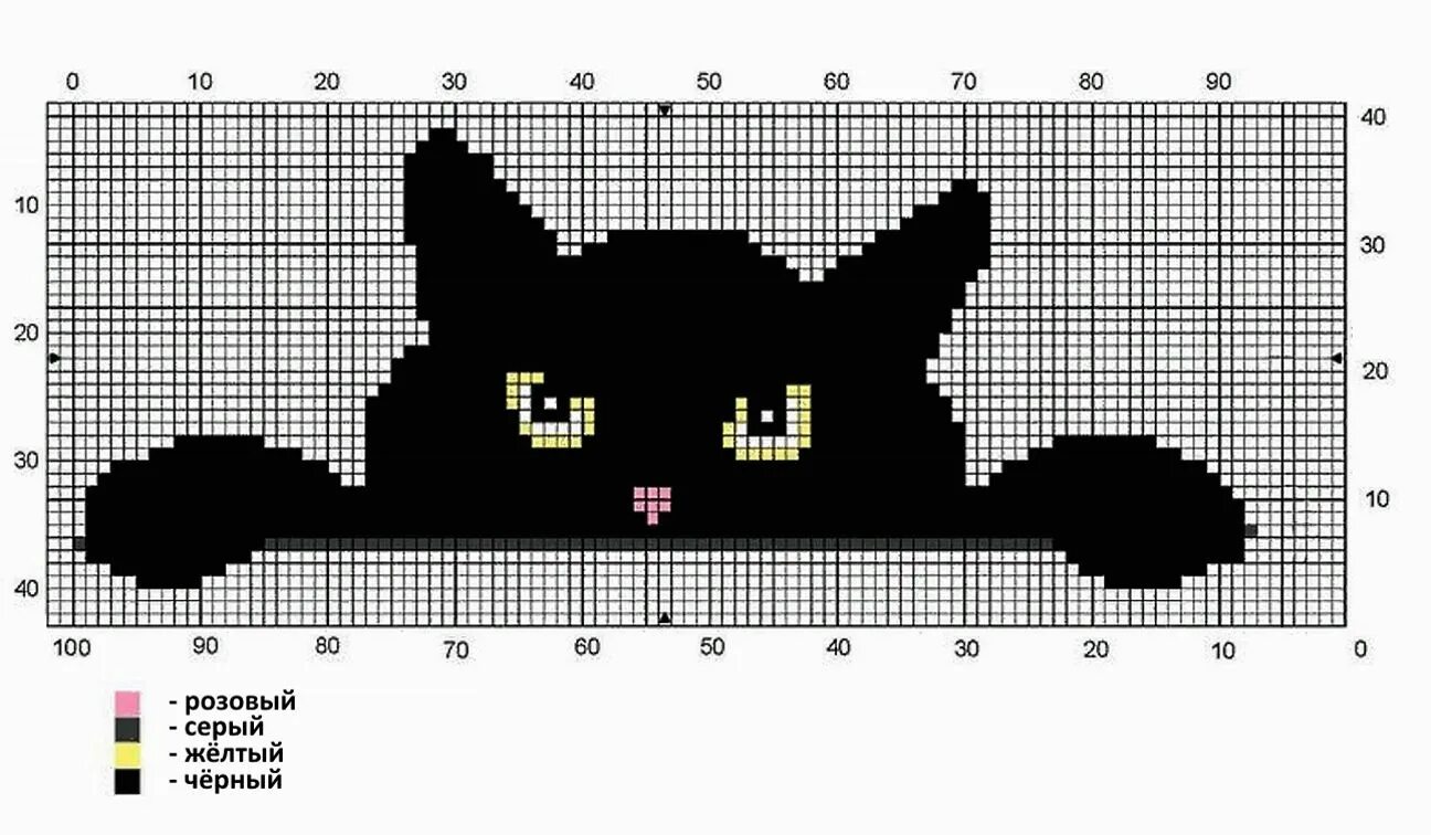 Простая схема котика спицами Жаккардовый узор или узор для вышивки "Чёрный кот" Гобелен крючком, Вышивка крес