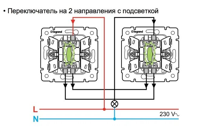 Простая схема подключения проходного выключателя одноклавишного выключателя Купить - Legrand 774426, Valena Переключатель 1-кл с подсветкой, белый