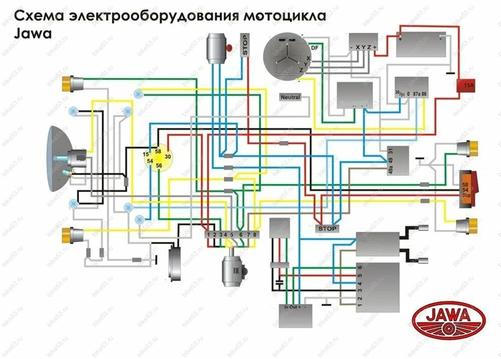 Простая схема проводки мотоцикла Печатная продукция : Схема электрооборудования 638 ЯВА