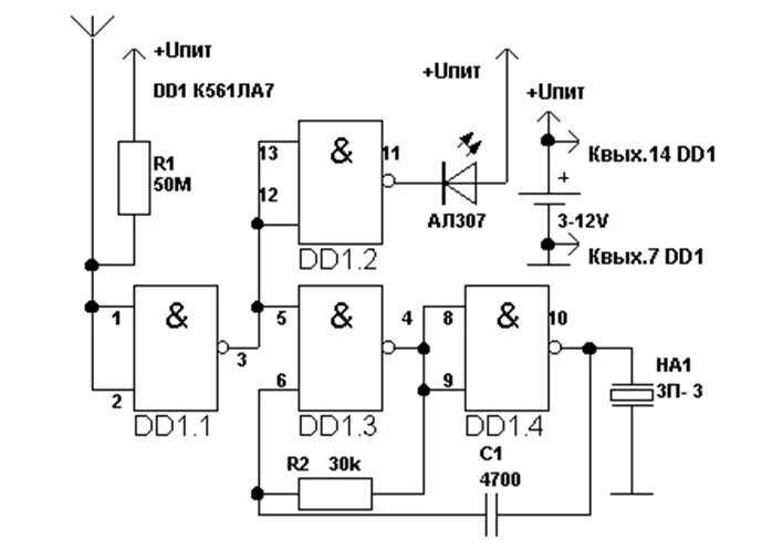 Простая схема скрытой проводки Ответы Mail.ru: Что не так в этой схеме детектора скрытой проводки на К561ЛА7?