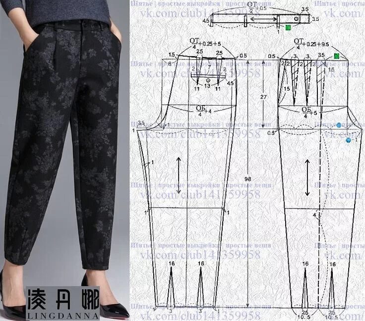 Простая выкройка брюк женских Шитье простые выкройки простые вещи Выкройка брюк, Узорчатые брюки, Узоры для од
