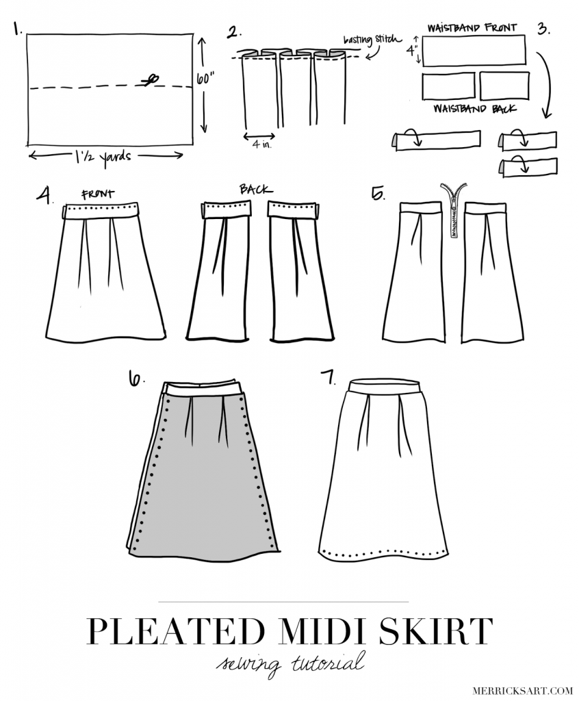 Простая юбка без выкройки DIY FRIDAY: PLEATED MIDI SKIRT - Merrick's Art Sewing skirts, Diy friday, Sewing