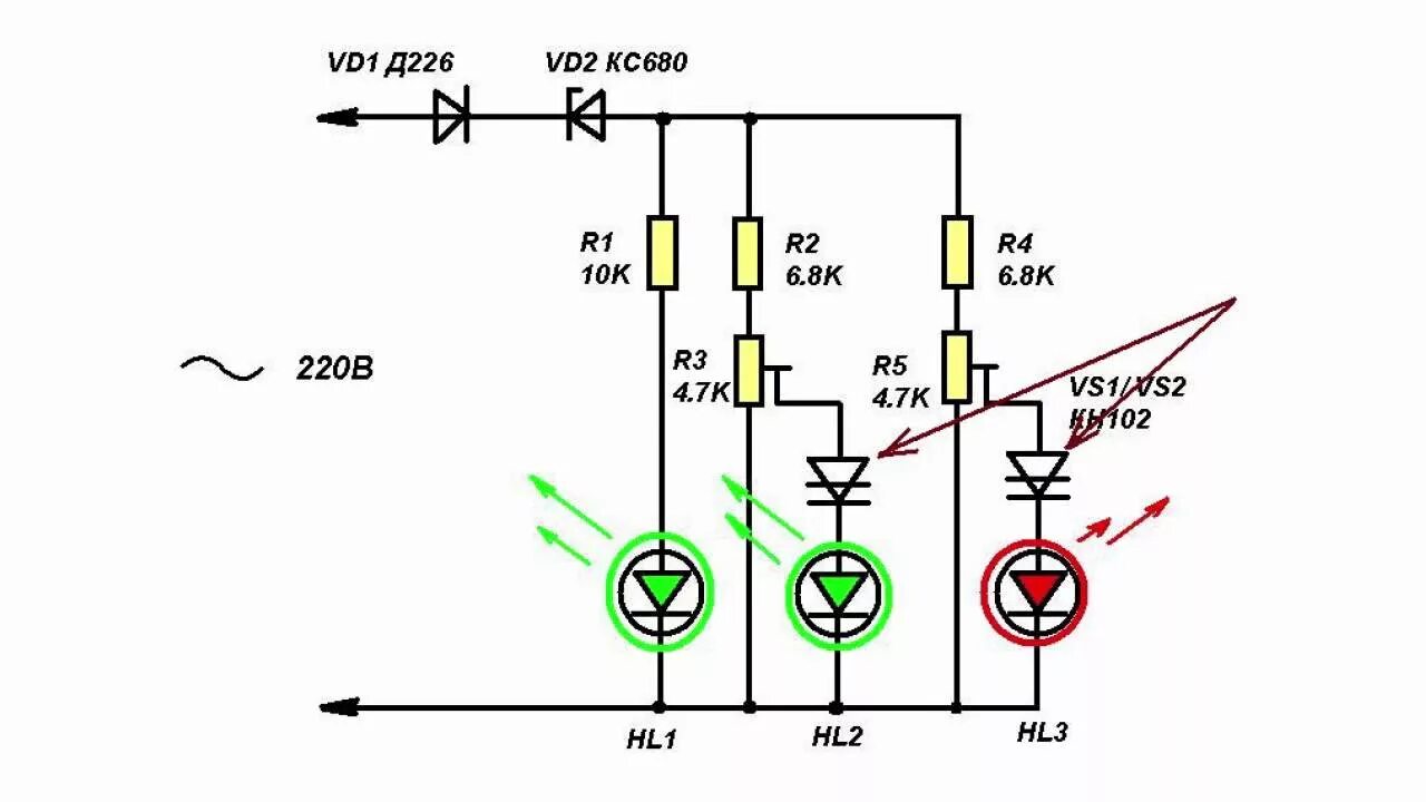 Простейшая схема индикатора напряжения бортовой сети Индикатор наличия сетевого напряжения - YouTube