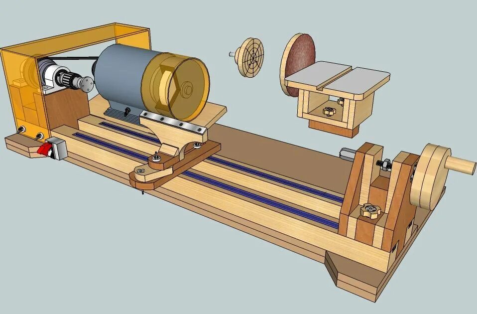 Простейший самодельный токарный станок Bench Lathe 3 in 1 (Lathe - Sander - Grinder/Sharpener) Woodworking lathe, Woodw