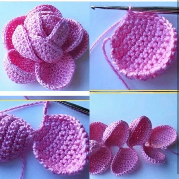 Простое вязание крючком фото Fotoğraf açıklaması yok. Crochet rose, Crochet flower patterns, Crochet feather