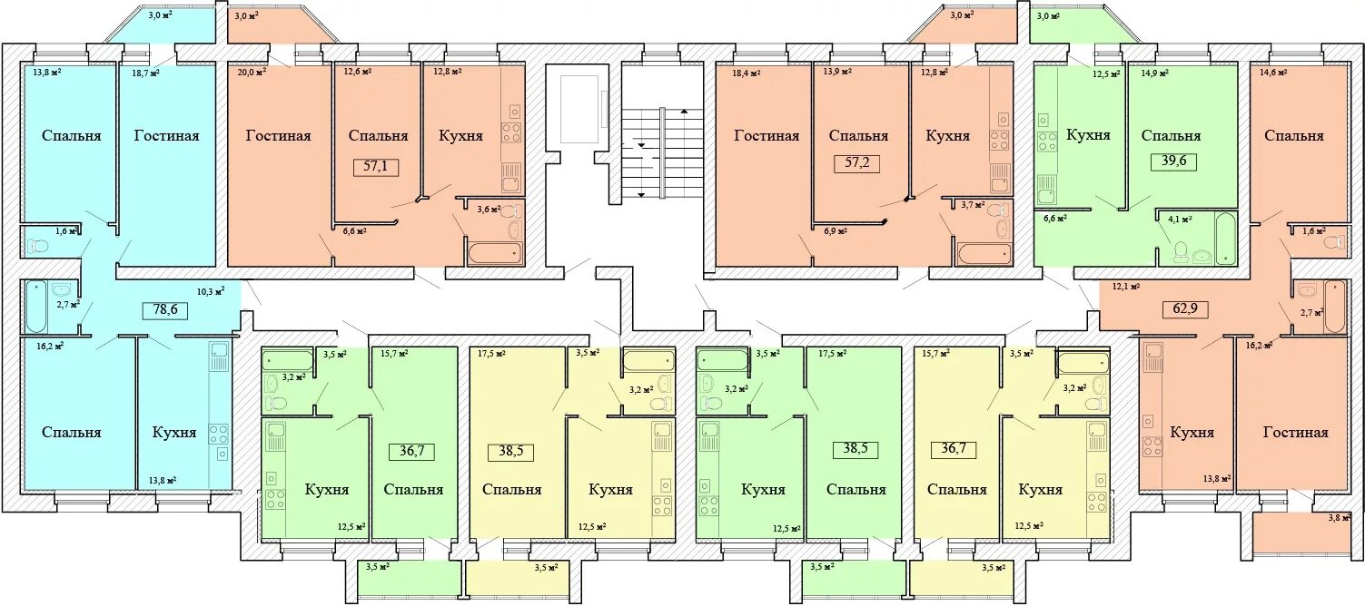 Просторная 5 планировка квартир Квартира 54, Подъезд 1 Этаж 7, Секция 1, ЖК МЖК-парк