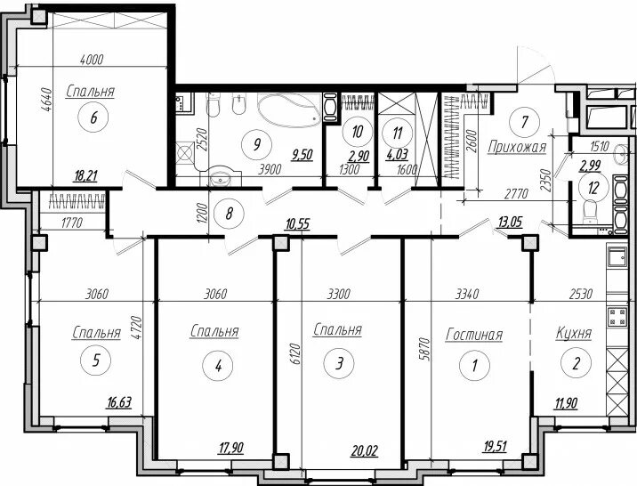 Просторная 5 планировка квартир Пятикомнатная квартира 147.5 м² в ЖК "Дибуновская 30" на портале НовоПоиск.СПб