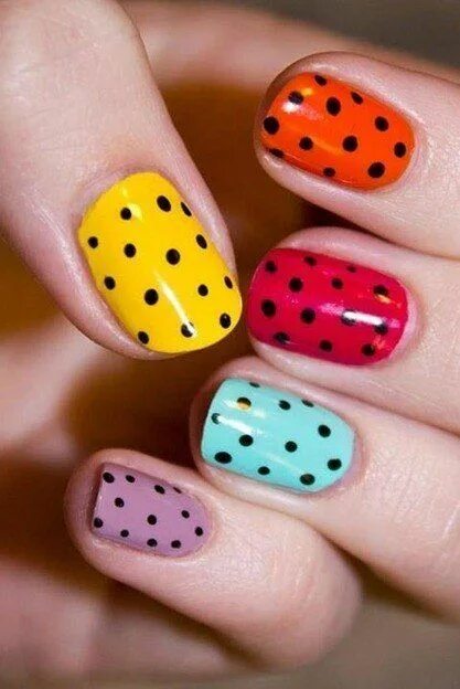 Простой дизайн ногтей de 100 FOTOS de UÑAS de GEL decoradas 2019 Polka dot nail art, Dot nail art desi