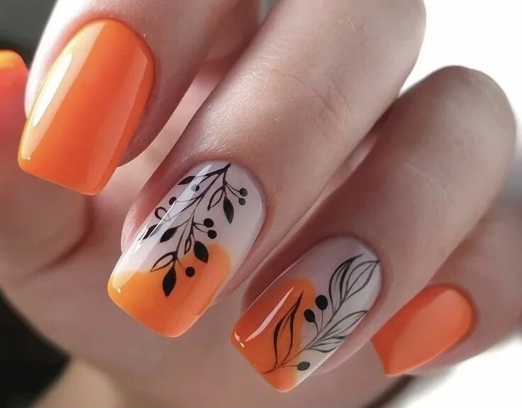 Простой дизайн ногтей осень 2024 Orange Nails in 2021 Orange nails, Nail polish art designs, Gel manicure designs