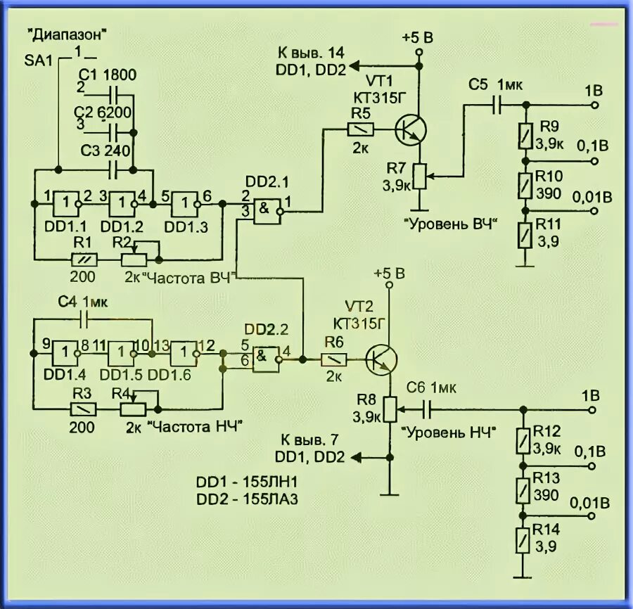 Простой генератор сигналов своими руками схема Схема генератора для настройки аппаратуры.