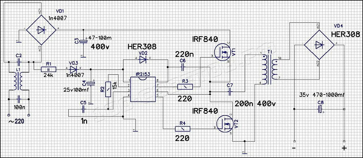 Простой импульсный блок питания своими руками схема Простой, импульсный блок питания на IR2153