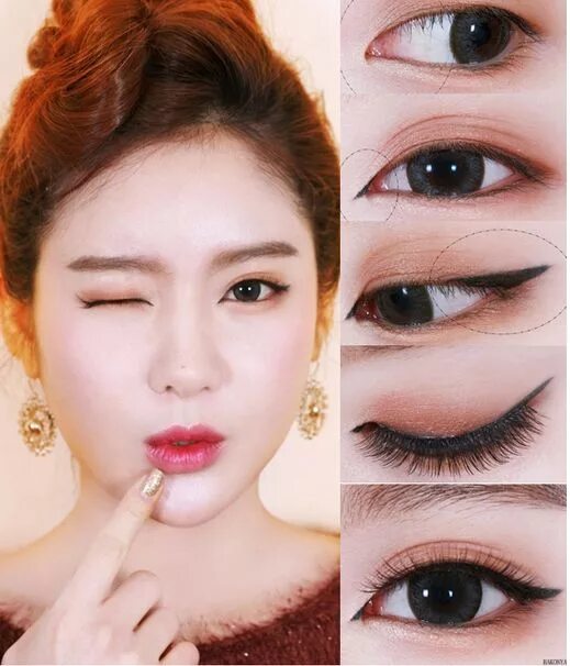 Простой корейский макияж ASIAN CAT EYE Makeup TUTORIAL STEP-BY-STEP DIY Yeux asiatiques, Yeux