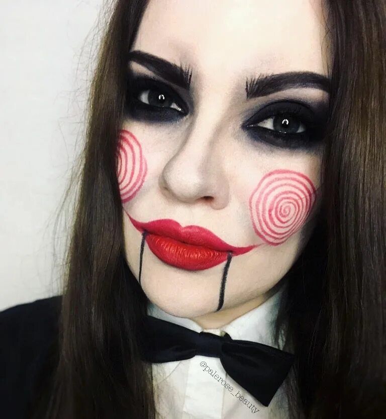 Простой макияж на хэллоуин Jigsaw halloween makeup Saw, Billy the puppet Halloween make up ideen, Schminken