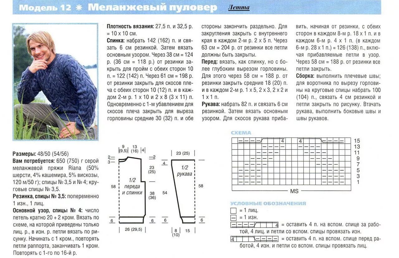 Простой синий свитер спицами со схемами Российский Сервис Онлайн-Дневников Мужские свитеры, Мужской свитер, Джемпер