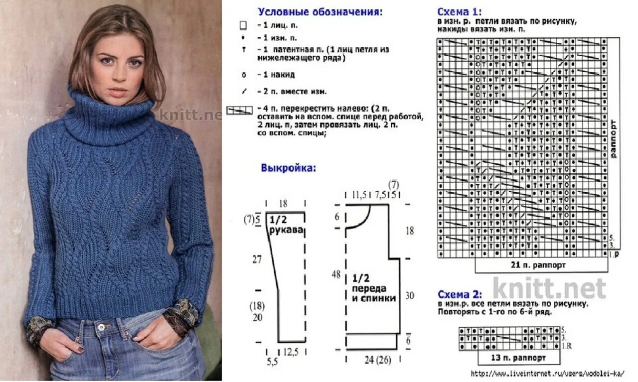 Простой синий свитер спицами со схемами Дневник Berta75 : LiveInternet - Российский Сервис Онлайн-Дневников