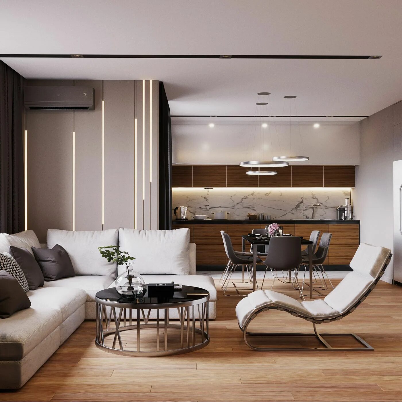 Простой современный стиль интерьера Interior Living room and kitchen combined, Living room furniture, Furniture