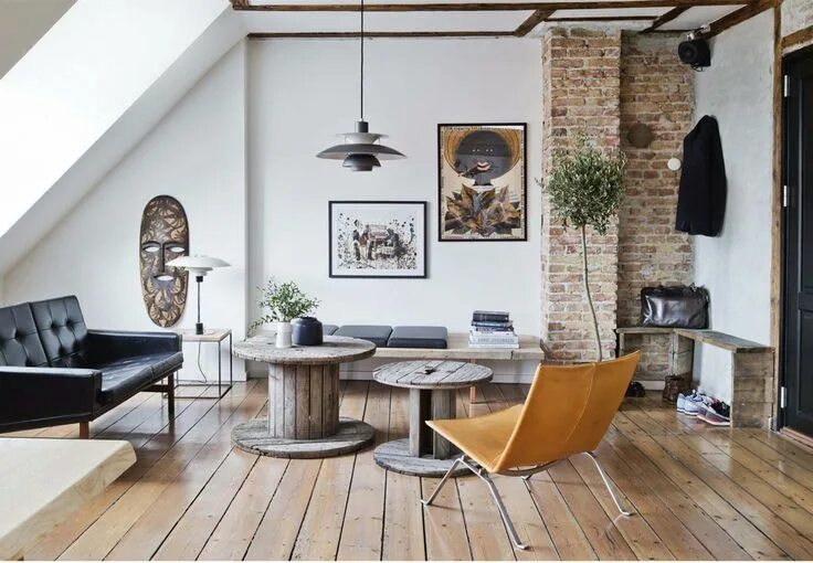 Простой стиль интерьера Masculine style pad with a rooftop perch in Copenhagen Living room scandinavian,