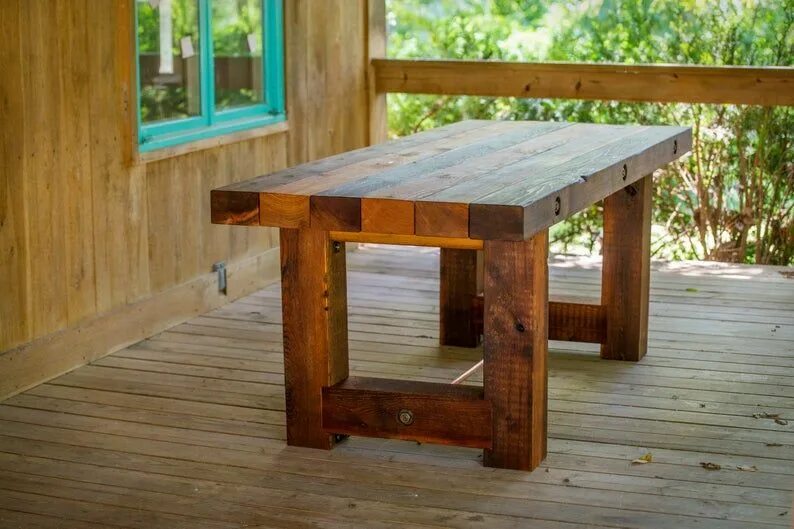 Простой стол для дачи своими руками Outdoor Wood Dining Patio Table Rustic Reclaimed Salvaged Etsy UK Wood bench out