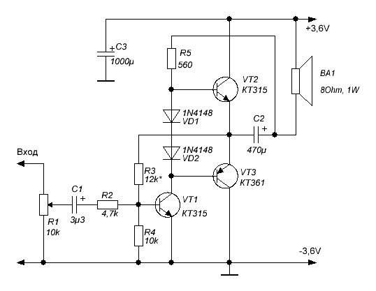 Простой усилитель на транзисторах схема Простой УНЧ на транзисторах для начинающего