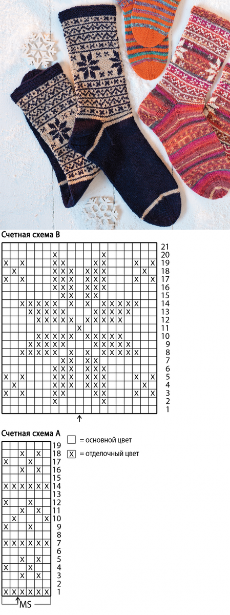 Простой жаккард для носков спицами схемы Идеи вязаных носков с жаккардовым узором + схемы. Вязание на спицах - koneva_kni