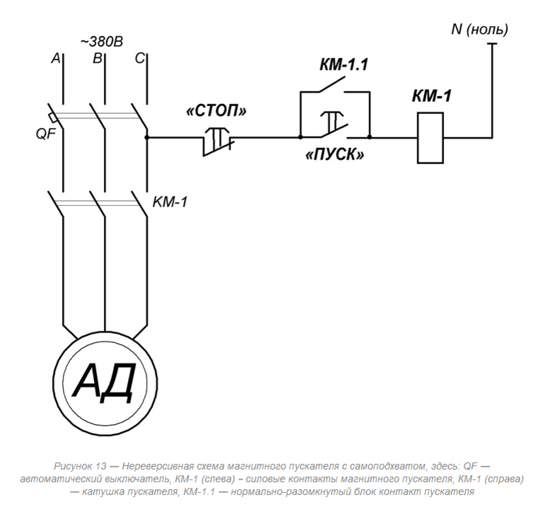 Простую схему подключения двигателя Схема электродвигателя с магнитным пускателем