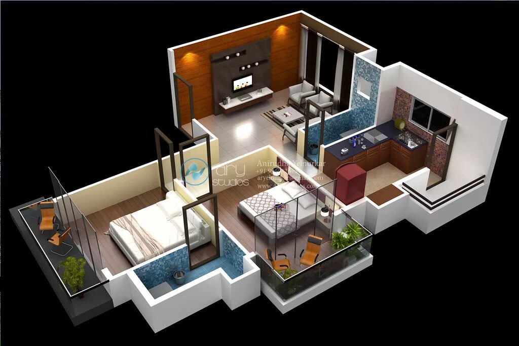 Простые фото проекты 3D+2BHK+floorplan+cut+section+rendering+ARY+studios Flickr