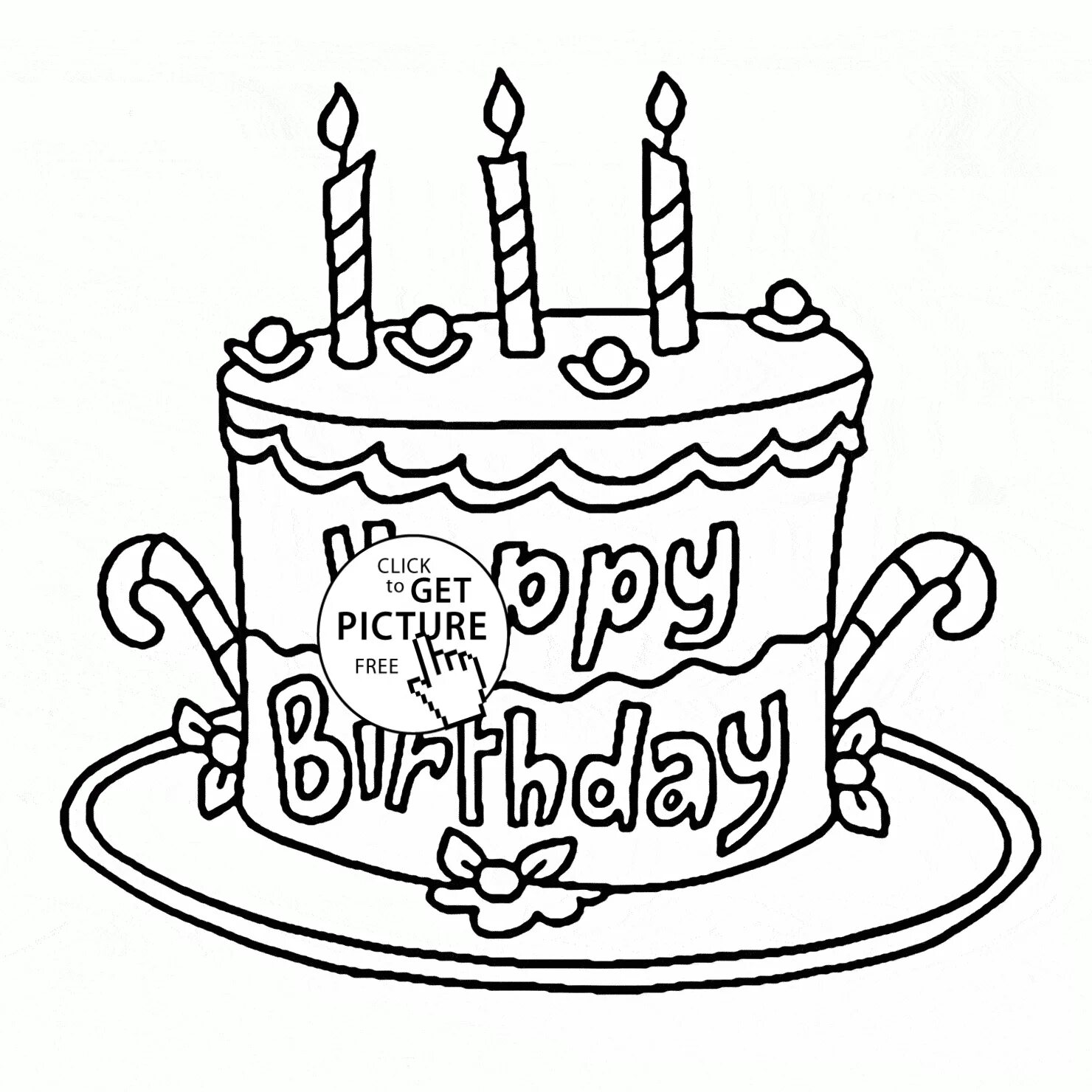 Простые картинки с днем рождения Happy 3rd Birthday Cake coloring page for kids, holiday coloring pages printable