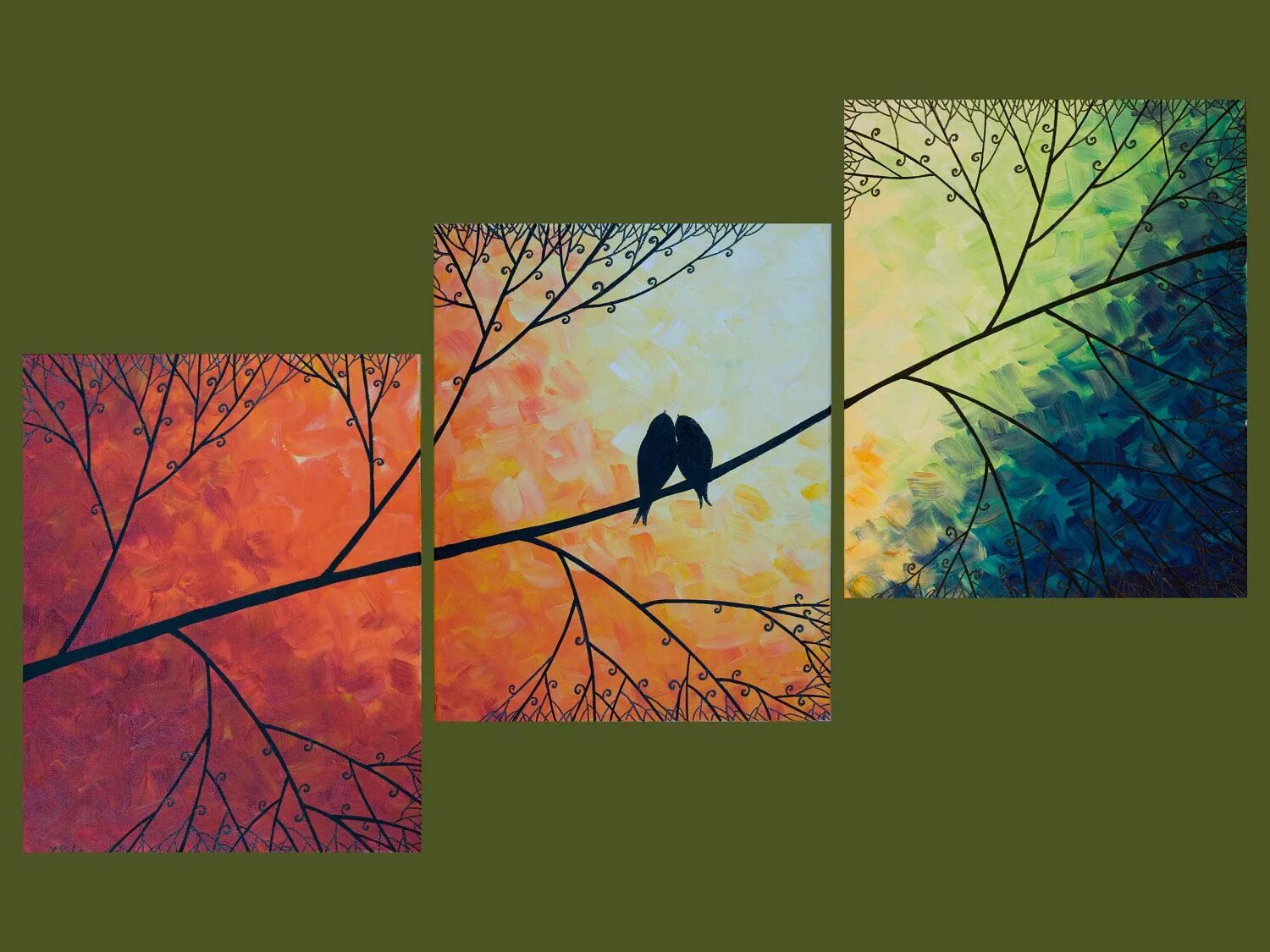 Простые картины фото 48 Large Birds Art Rainbow Color Art Acrylic Landscape - Etsy Cuadros modernos, 