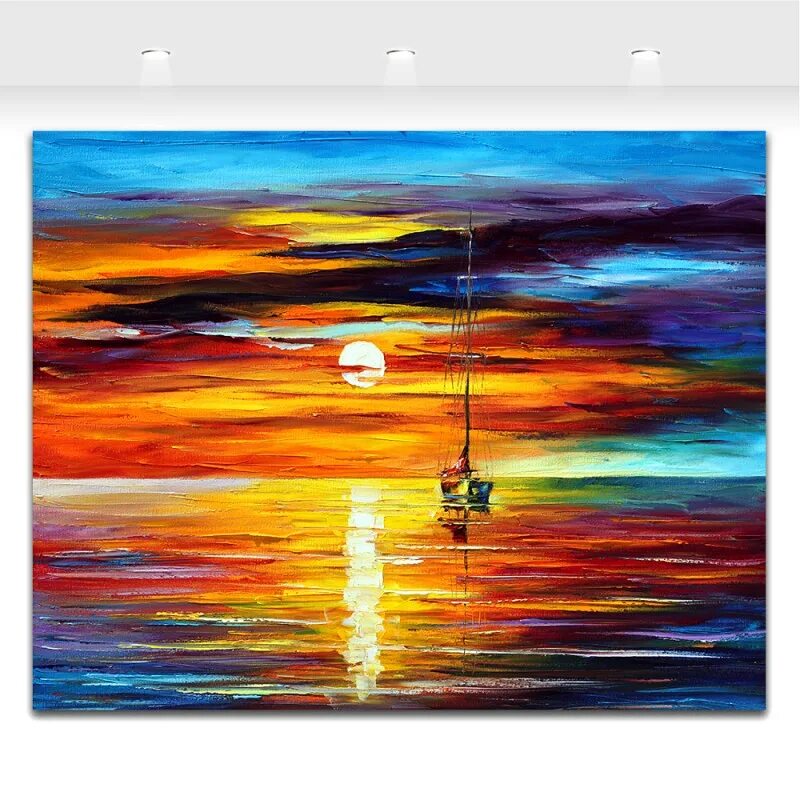 Простые картины фото Sailing Boat on Dust Ocean Scene Palette Knife Oil Painting Wall Art Picture Pri