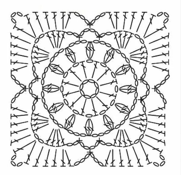 Простые мотивы крючком со схемами Квадратные мотивы крючком для покрывала, подушки, пледа, сумки, ковра 11 Quadrad