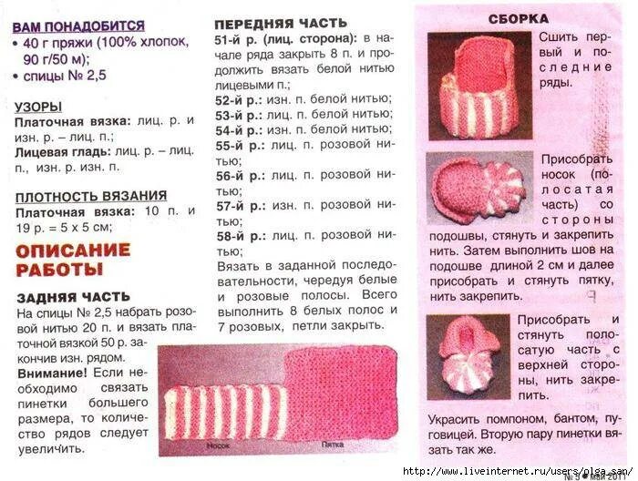 Простые пинетки спицы схемы и описание Пинетки спицами для новорожденных с описанием: мастер класс и для начинающих