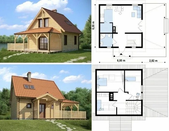 Простые планировки домов с мансардой Проекты дачных домов мансардой 6х8 + фото Дом, Проекты домов, Небольшие загородн