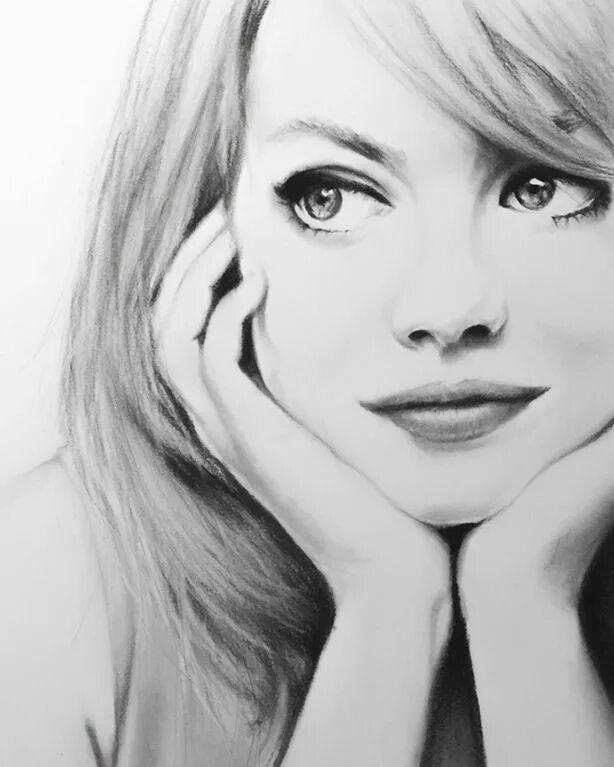 Простые портреты фото Emma Stone. Pencil sketch portrait, Pencil drawings of girls, Portrait drawing