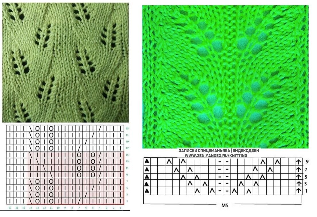 Простые схемы ажурных листьев спицами Колоски спицами. Схемы Сашкины Вязашки Дзен