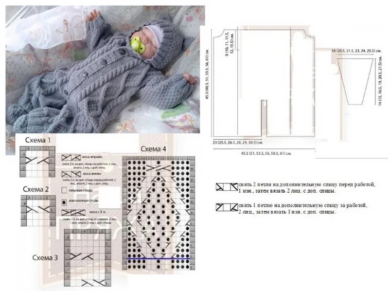 Простые схемы спицами для новорожденных Подробная схема вязания комбинезона для новорожденного спицами