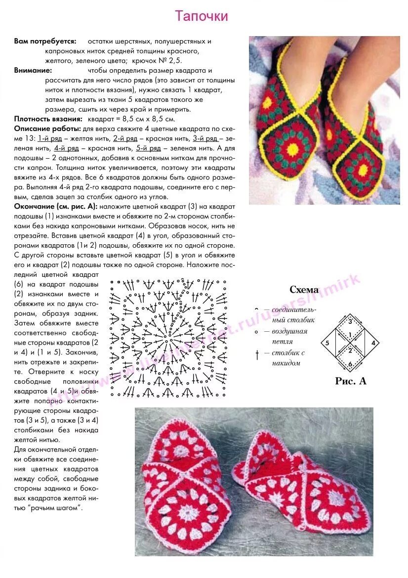 Простые схемы тапочек крючком Бабушкин квадрат Записи в рубрике Бабушкин квадрат Дн. Вязаная крючком модель бо