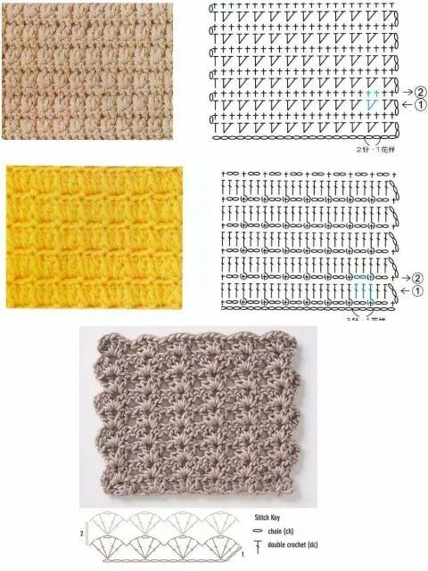 Ажурные узоры крючком со схемами 1 Puntos crochet patrones, Patrones, Crochet pa