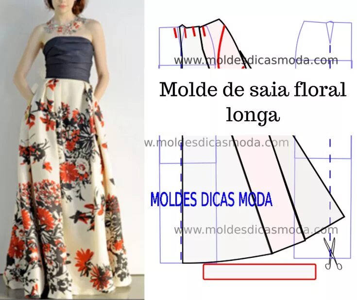 Простые выкройки длинных юбок SAIA FLORAL LONGA Moldes Dicas Moda Saias florais longas, Moda, Roupas da moda f